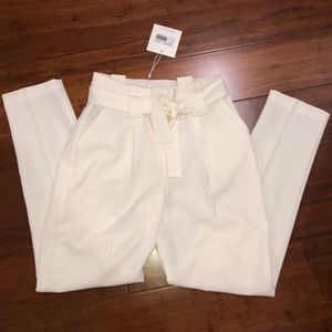 Missguided cream straight leg cigarette trousers
